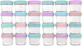 WeeSprout Baby Food Storage Glass Jars w/Lids (4 oz, 24 Pack) Pastel Variety, Snack, Reusable Small Containers, Fridge or Freezer, Microwave & Dishwasher Safe, Essentials for Infants