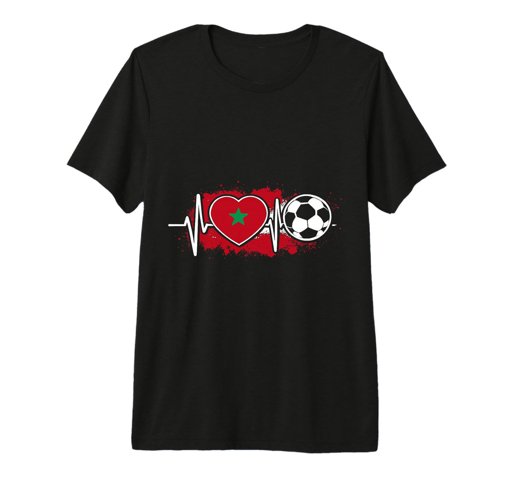 Soccer Pulse Moroccan Flag Heartbeat T-Shirt - Unique Graphic Men Women