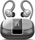 Wireless Earbuds Bluetooth 5.3 Headphones Sports, 48Hrs Playtime Bluetooth Earbuds with CVC 8.0 Mic, Stereo Bass Over Ear Bud with Earhooks, LED Display, IP7 Waterproof Earphon for Running Gray