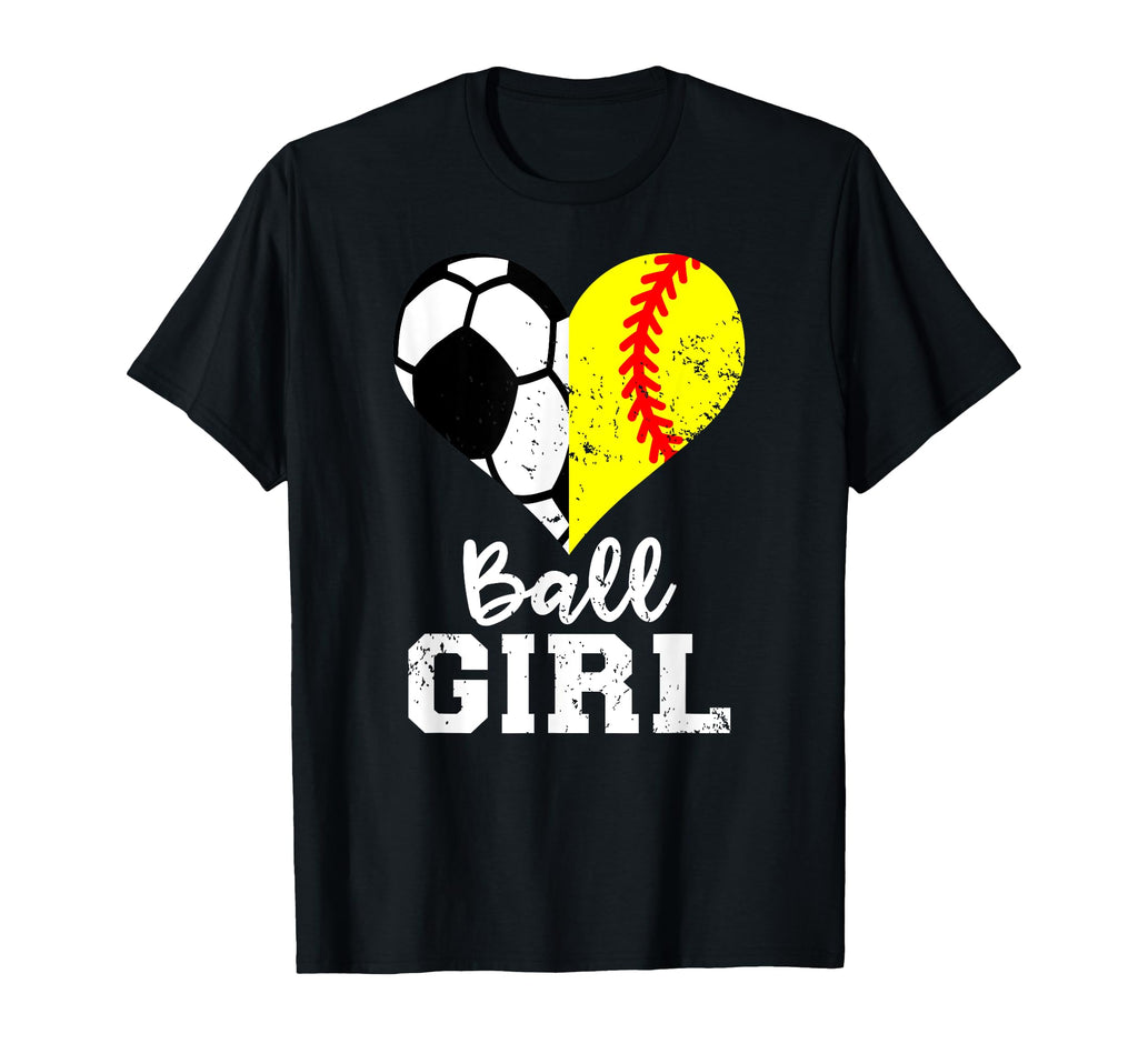 Ball Heart Funny Soccer Softball T-Shirt - Casual Everyday Wear for Adults