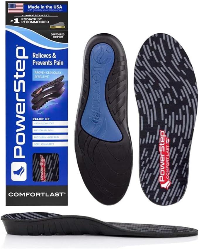 PowerStep Comfort Last Insoles, Cushioning Gel Insoles for Standing All Day, Supports Metatarsal Pain, Foot Arch, Heel Pain, All Day Comfort, Made in The USA (Men's 11-12.5)