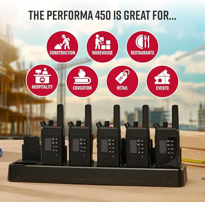 Cobra Performa 450 Business Radios (6-Pack with Dock) - 6-Channel UHF/LMR Professional Two Way Radios, Waterproof Walkie Talkies, Shockproof, IP67 & MIL-SPEC Rated, 18hr Battery, LCD Screen