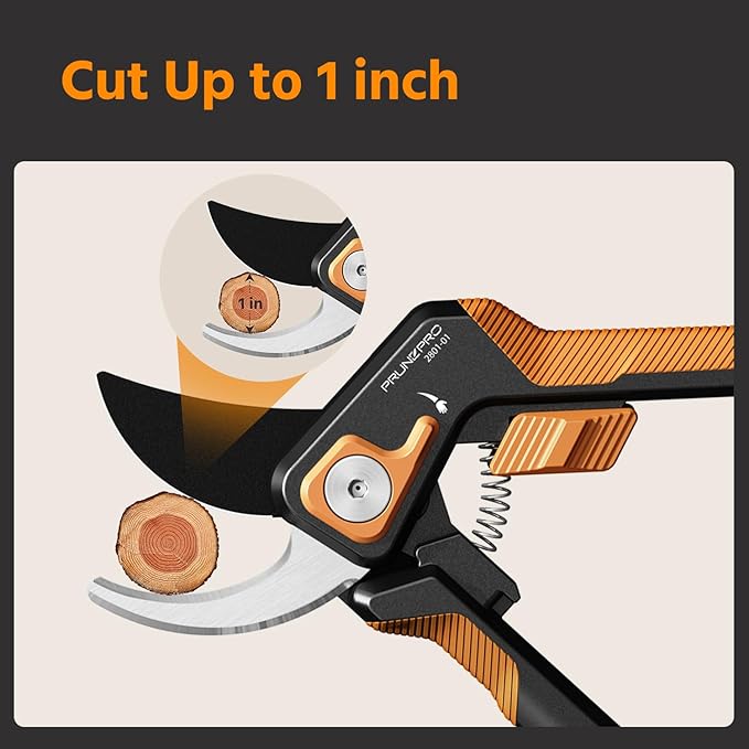 PrunePro Pruning Shears for Gardening Professional Bypass Hand Pruner Stainless Steel Sharp Blade Garden Scissors Plant Flower Garden Clipper Orange 2 Pack
