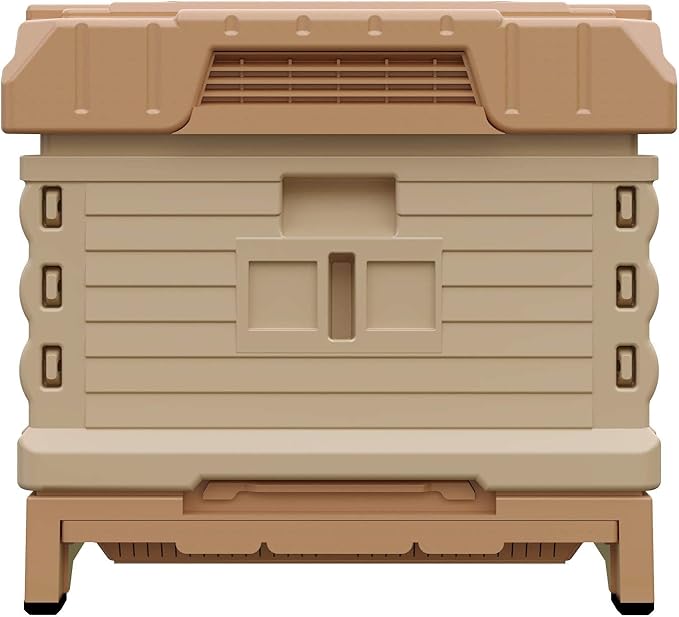 Ergo Insulated 10 Frame Bee Hive Set [NO Frames Included] (Single Hive, Tan Body Green Entrance)