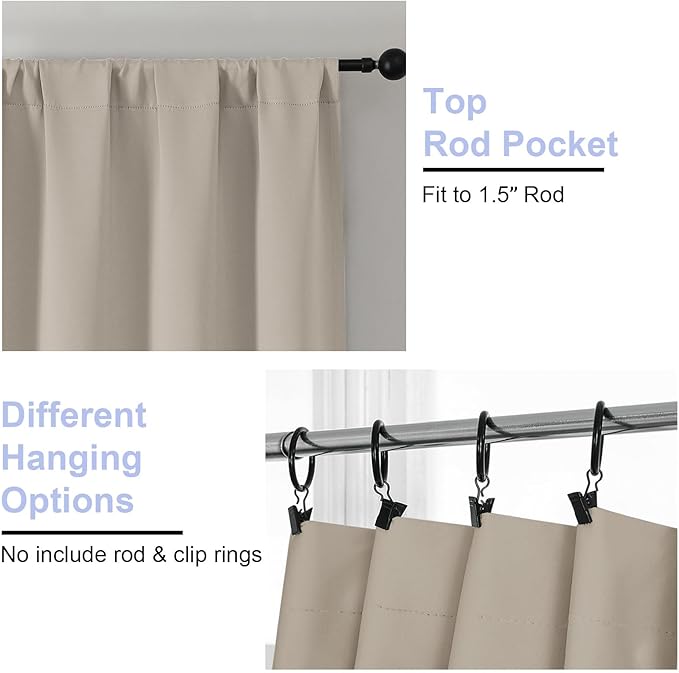 Simplebrand Ava Stone Blackout Curtains for Bedroom 90 Inches Long 2 Panels Set, Solid Privacy Energy Saving Living Room Window Treatment Curtains Blackout Drapes, W40 x L90 Inch, Stone