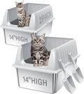 Cat Litter Box Stainless Steel XL with Lid, Enclosed Metal Extra Large Litter Box Pan High Sided with Scoop for Big Cats, Non-Sticky, Anti-Urine Leakage, Easy Cleaning