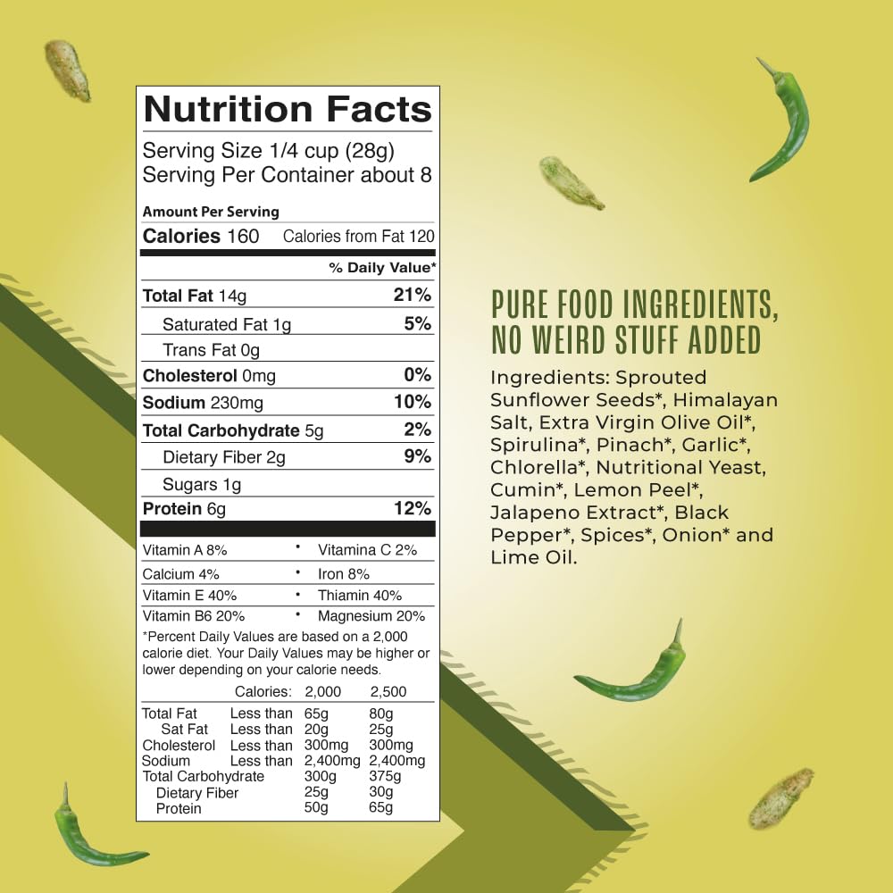 Living Intentions Organic Sprouted Sunflower and Greens Seed Mix, Jalapeño Mojo, Pack of 6, 8 Oz.