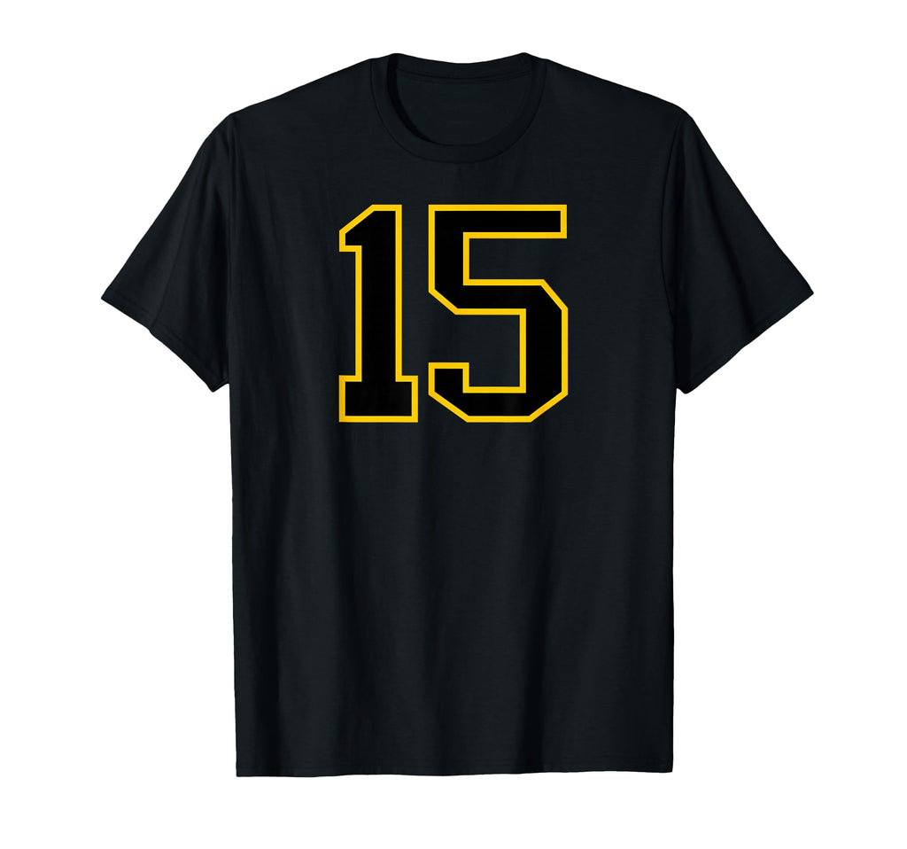Number 15 Sports Team Yellow Black Number T-Shirt - Novelty Apparel Unisex