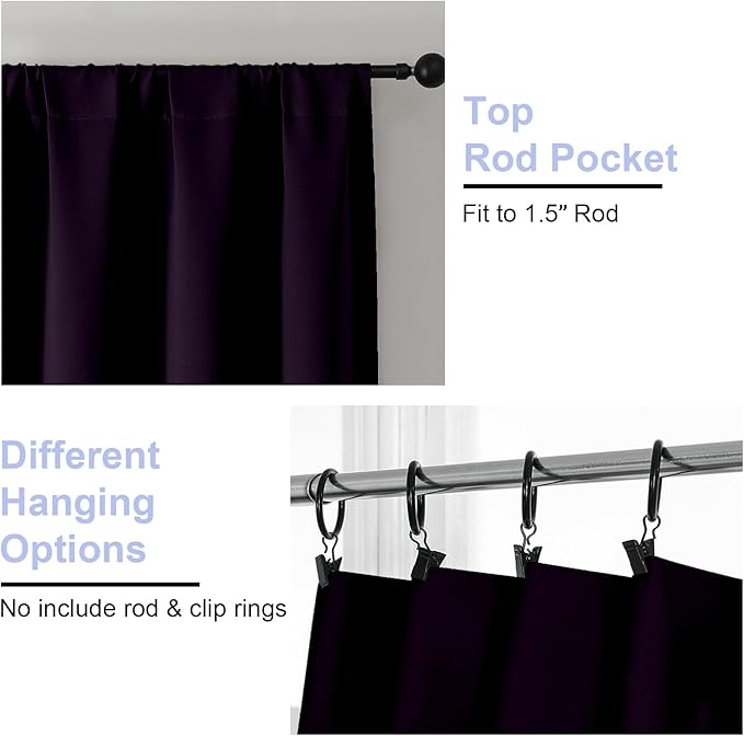 Simplebrand Ava BlackBerry Blackout Curtains for Bedroom 72 Inch Length 2 Panels Set, Privacy Thermal Insulated Rod Pocket Door Window Curtains for Patio French Door Front Door, W40 x L72 Inch