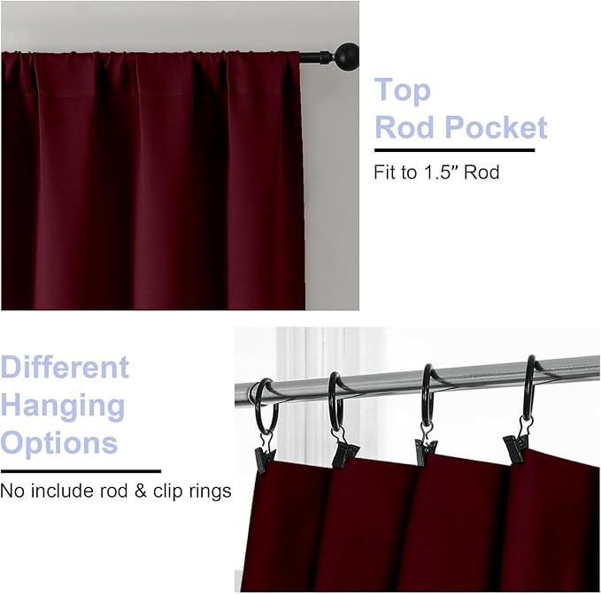 Simplebrand Ava Burgundy Blackout Curtains, 2 Panels Set, 40"W x 72"L, Bedroom & Outdoor, 100% Polyester, Unlined, Pinch Pleat Top, Rod Pocket Hanging