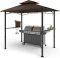 COOSHADE 8'x 5' Grill Gazebo Double Tiered Outdoor BBQ Gazebo Canopy with LED Light (Brown)