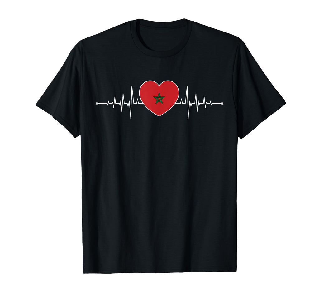 Morocco Heartbeat Moroccan Flag T-Shirt - Casual Everyday Wear for Adults