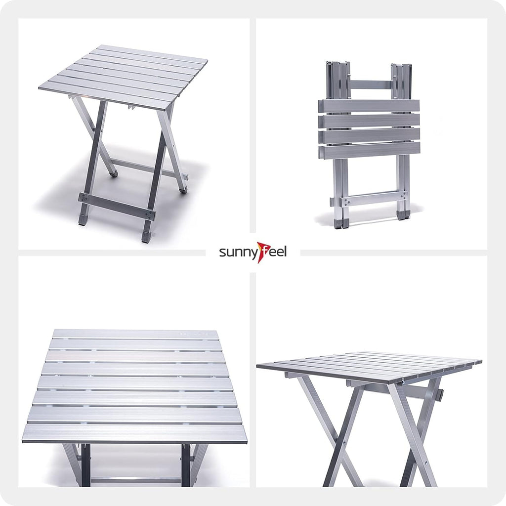 SUNNYFEEL Folding Camping Table - Lightweight Aluminum Portable Picnic Table, 18.5x18.5x24.5 Inch for Cooking, Beach, Hiking, Travel, Fishing, BBQ, Indoor Outdoor Small Foldable Camp Tables