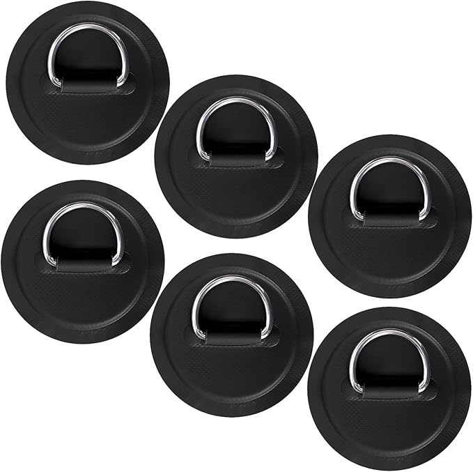 TOBWOLF 6 Pack Stainless Steel D-Ring Patch for Inflatable Boat Kayak Dinghy SUP, D-Ring PVC Patch Stand-Up Paddleboard Canoe Rafting Accessories, NO Glue Included