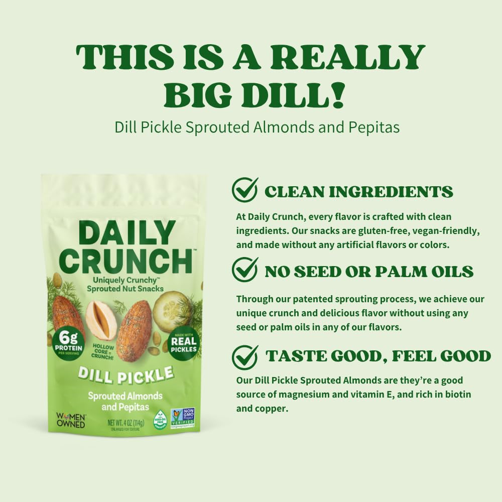 Daily Crunch Sprouted Almonds, Dill Pickle | 6 x 4 Oz. Pouches