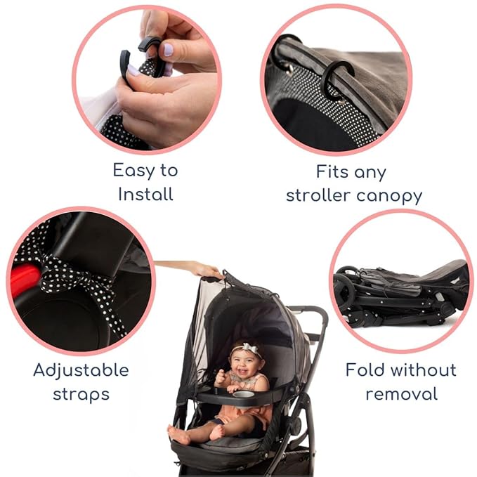 Stroller Sun Shade - Universal UV Protection Cover for Strollers Sunshade with See Through, Clip-On Sun Blocker, Sun Shield for Baby, Breathable Adjustable Fit, Full Coverage, X-Large