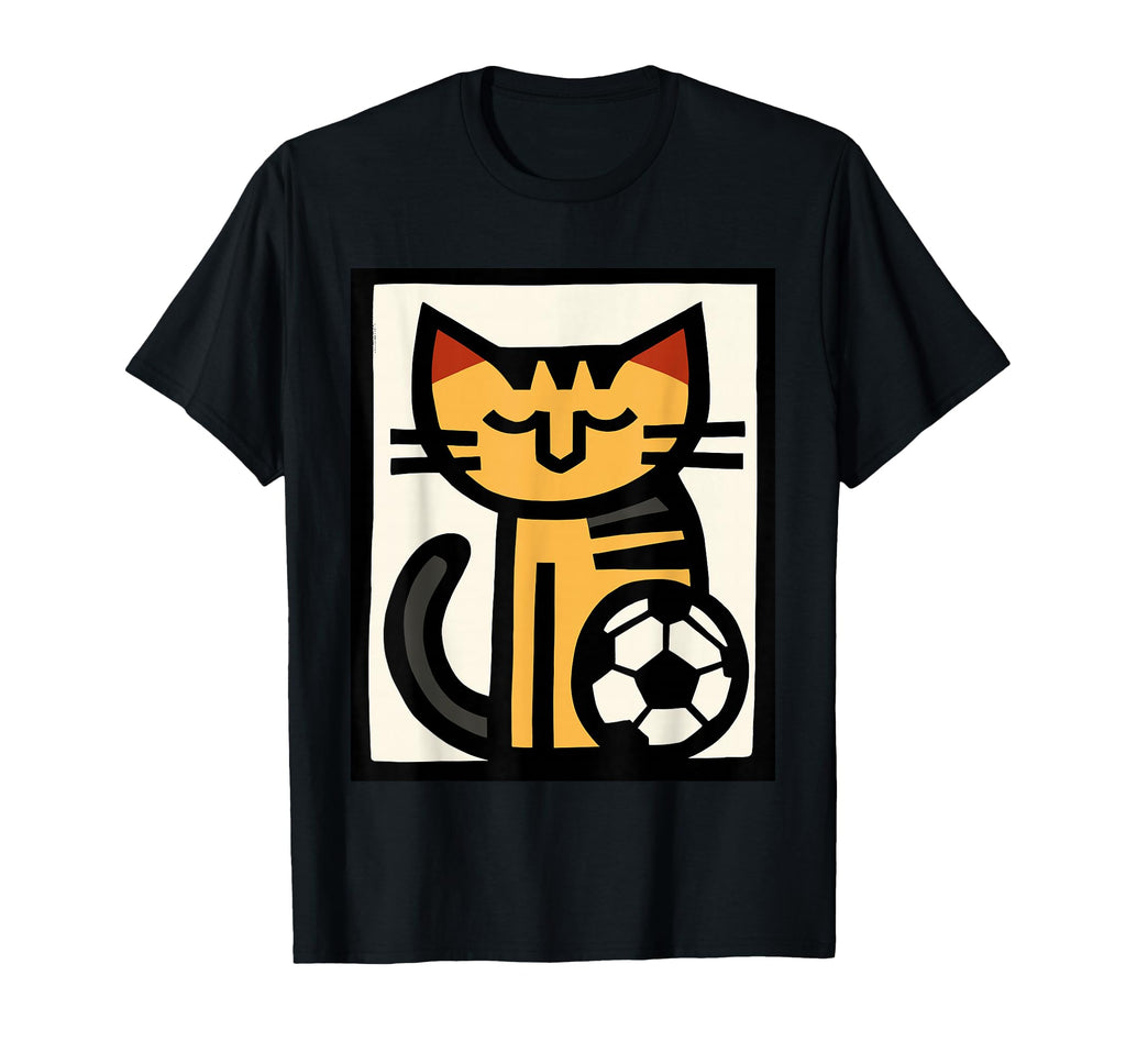 Soccer Cat Cartoon Sports Art T-Shirt - Fun Novelty Design Men Women