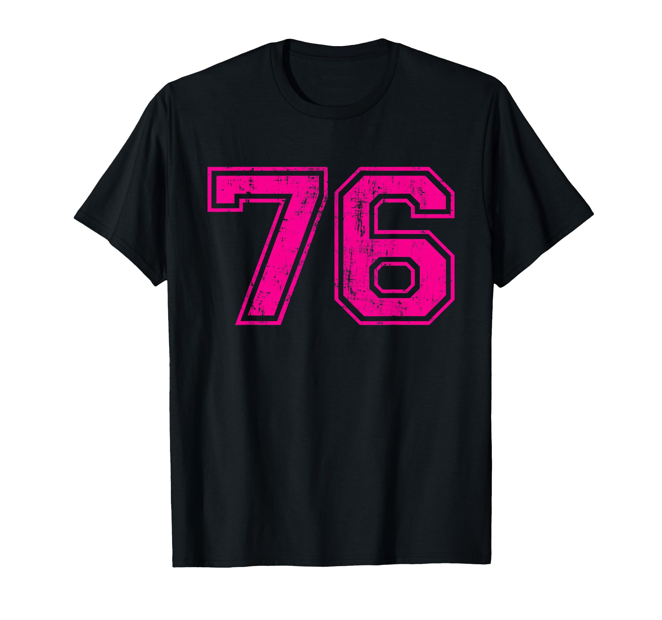 Number 76 Varsity Distressed Sport T-Shirt - Fun Novelty Design for Adults