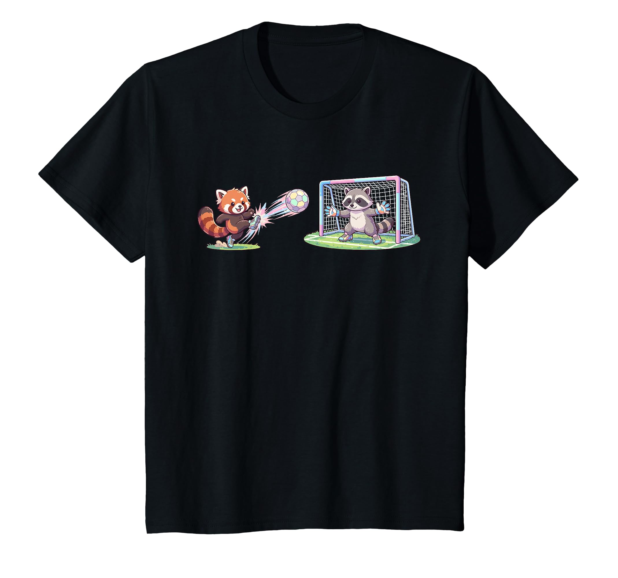 Red Panda Kicks Ball Raccoon Goalie T-Shirt - Fun Novelty Design Men Women