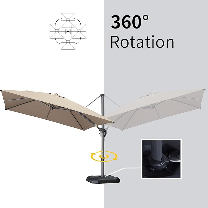 PURPLE LEAF 9' X 11.5' Square Cantilever Umbrella Patio Umbrella with Base Outdoor Umbrella Aluminum Offset with 360-degree Rotation for Garden Deck Pool Patio Taupe
