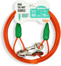 Petest 15ft Tie-Out Cable with Crimp Cover for Medium Dogs Up to 60 Pounds DarkGreen & Orange