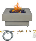 32.5-inch Fire Table with Natural Gas Conversion Kit, 50,000BTU Outdoor Modern Patio Fire Pit Table w/Square Burner Lid, Glass Rocks, Cover