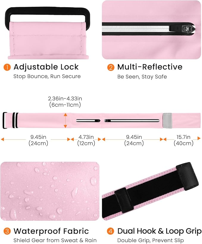 Running Belt for Women and Men, Adjustable Fanny Packs No Bounce Phone Holder for Running with Water Bottle & Headband, Waterproof Reflective Waist Packs for Runner Fits All Phones (M-Pink)