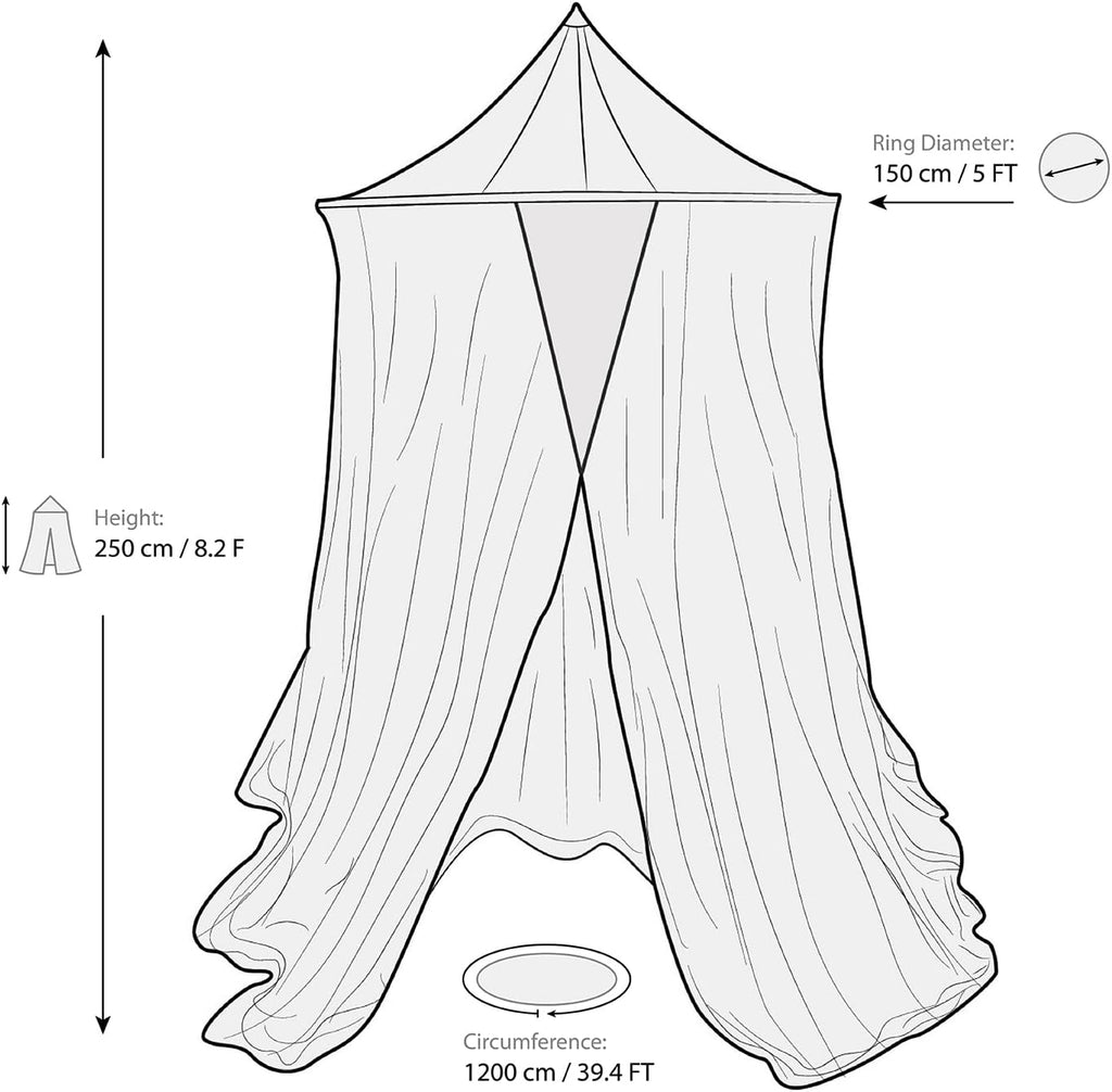 Large Mosquito Net for Bed or Outdoor Patio | 5FT Diameter Top Ring | Conical Shape Bed Canopy with Wide Base | Insect Netting for Bedroom, Garden, Gazebo, Balcony & Terrace | Outside Bug Protection
