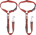SlowTon Dog Seat Belt for Car, 2 Pack Dog Car Harness Seatbelt Adjustable with Elastic Bungee Buffer, 2 in 1 Pet Car Leash Headrest Restraint Dog Reflective Safety Tether (Red, Headrest+Clip)