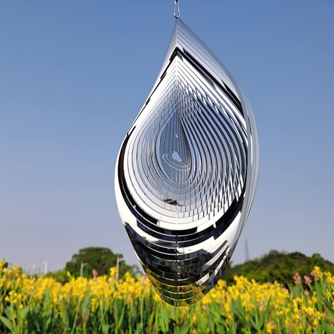 Wind Spinner 3D Stainless Steel Metal Sculptures Decorations, 3D Water Droplets Metal Wind Sculptures & Spinners for Indoor Outdoor Garden Decoration 12inch