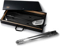 Schmidt Brothers - BBQ Carbon 6, 4-Piece Grilling Accessory Set, Full-Forged Stainless Steel Grilling Utensils Including Spatula, Fork, Basting Brush, and Tongs with All Wood Handles