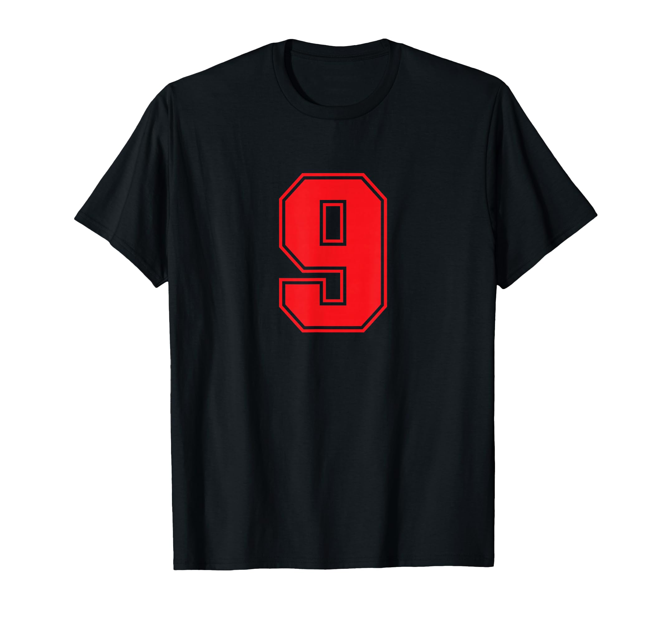 Red Sports Team Number 9 T-Shirt - Minimalist Print for Adults