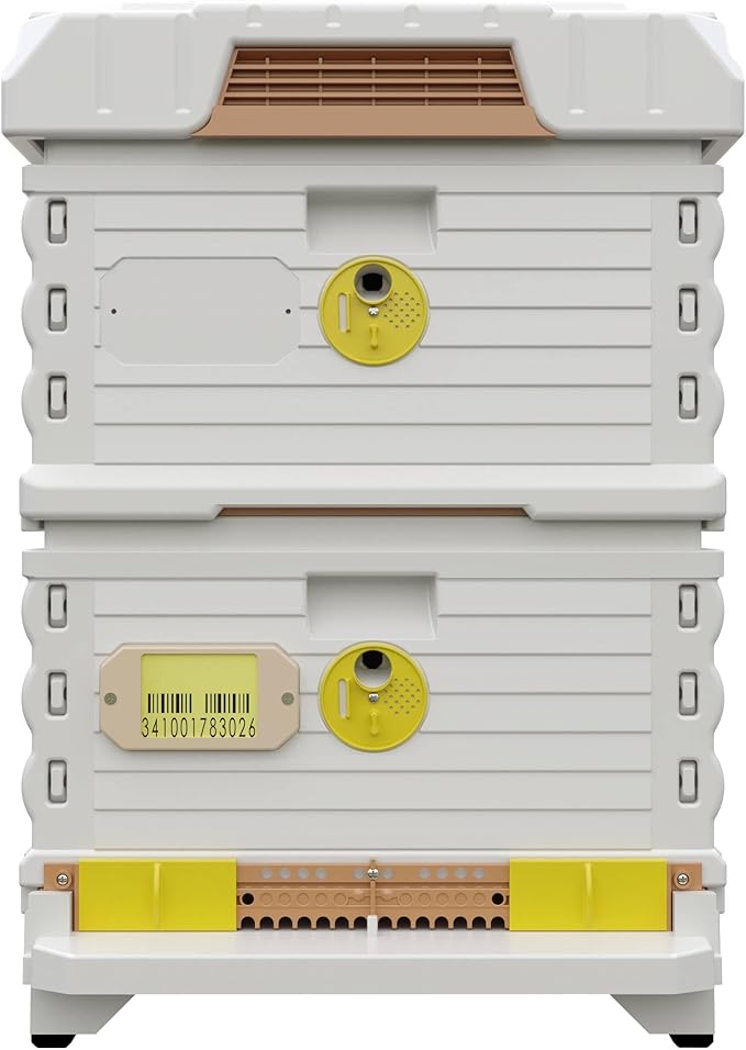 Ergo Insulated 10 Frame Bee Hive Set [NO Frames Included] (Double Deep, White Body Yellow Entrance)