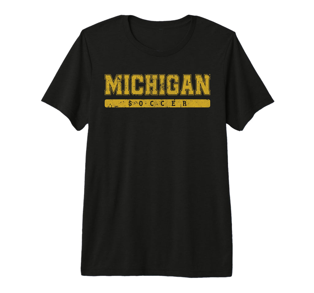 Michigan Soccer Yellow Text Tri Blend T-Shirt - Minimalist Print Unisex