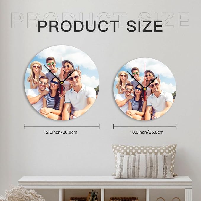 Generic Custom Clocks for Walls Personalized Clocks with Picture Customize Gifts for Kitchen Bathroom Home Family Friends Gifts, 12inch-30cm