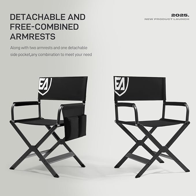 Ever Advanced Lightweight Aluminum Director's Chair, Black and Grey, 350lb Capacity
