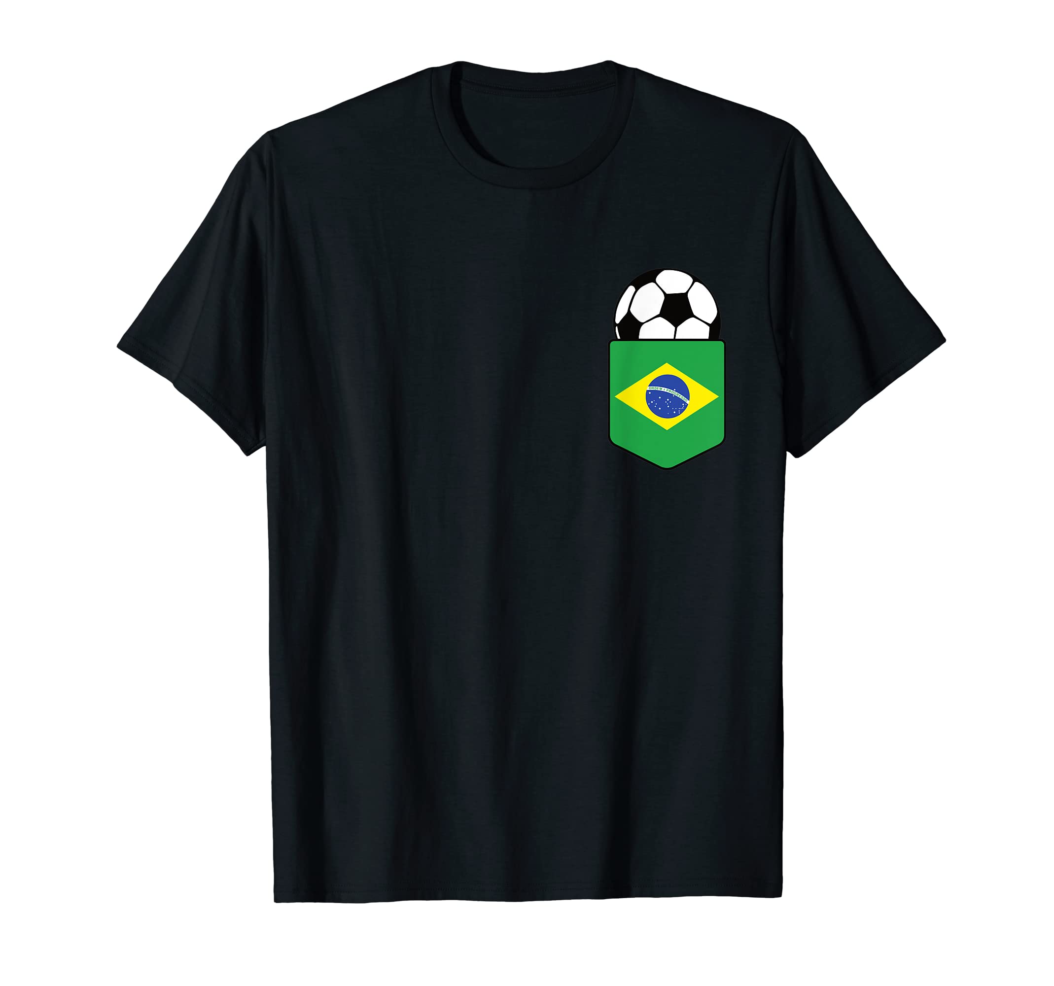 Soccer Ball Brazil Flag Pocket Logo T-Shirt - Streetwear Style for Adults