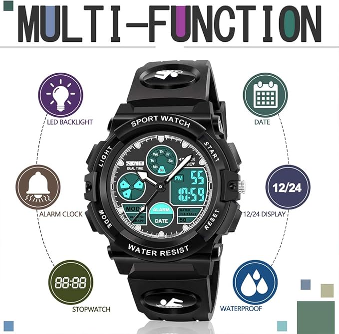 ATIMO LED Multi Function Waterproof Watch for Kids - Kids Gifts