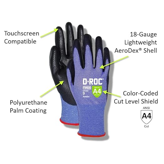 MAGID D-ROC ANSI A4 AeroDex Polyurethane Palm Coated Work Gloves, 1 Pair, Size 12/3XL, GPD482