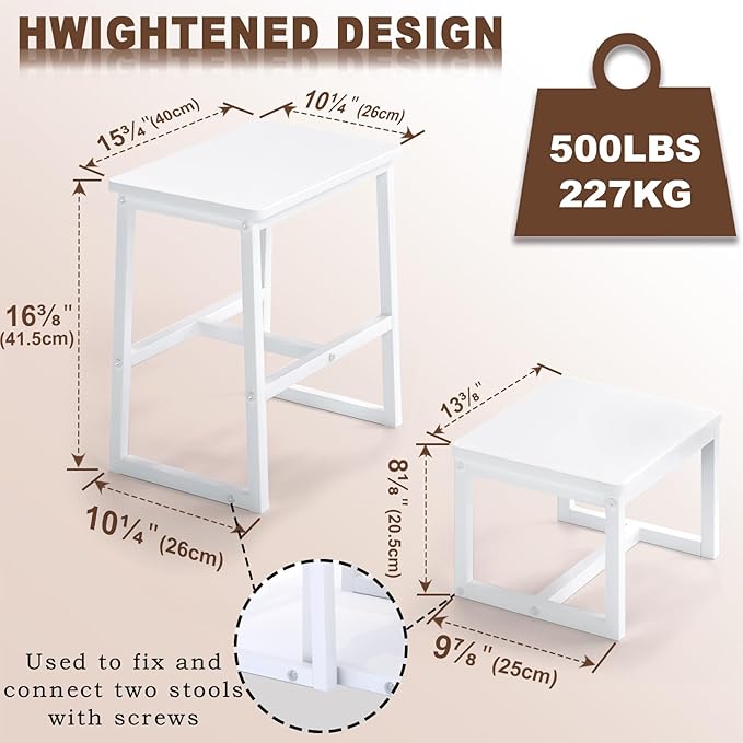 2 Step Stools for Adults Kids, Anti-Slip Sturdy Wooden Foot Stools with 500 Lbs Capacity for High Beds,Closet, Bathroom,Kitchen, Potty Training