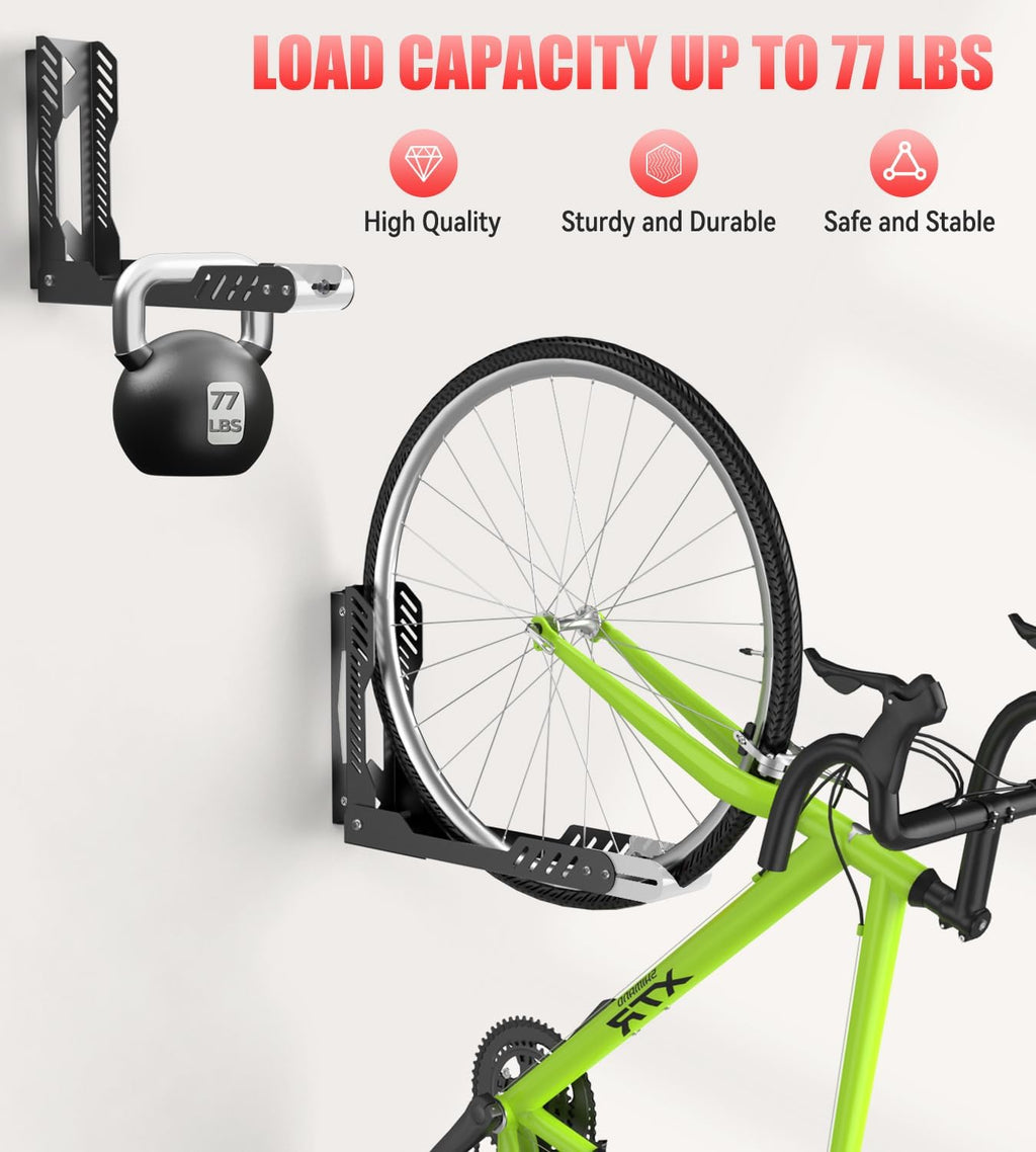 Swivel Bike Wall Mount, Space Saving Bike Rack Garage, No Heavy Lifting Required Bicycle Wall Mount, Vertical Wall Bike Hanger Can Holds up to 77 lbs, Black