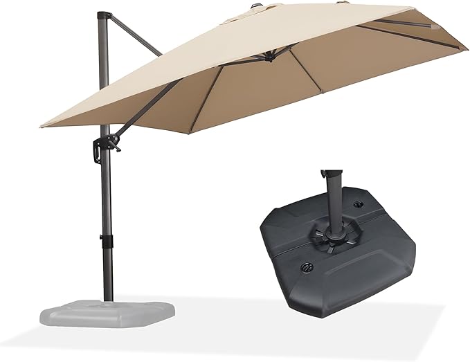 PURPLE LEAF 10 Feet Square Cantilever Umbrella Patio Umbrella with Base Outdoor Umbrella Aluminum Offset with 360-degree Rotation for Garden Deck Pool Patio Taupe