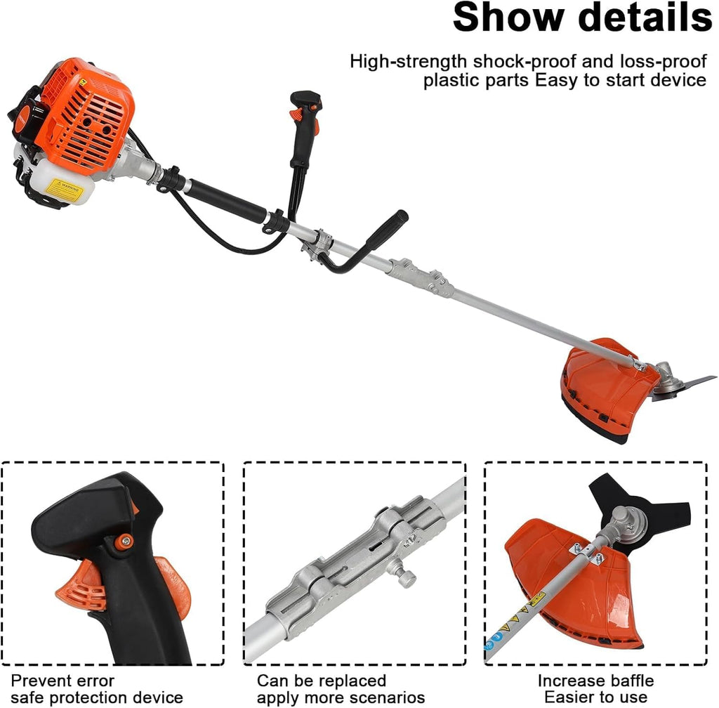 2025 Upgraded Weed Wacker, 52CC Gas Powered Weed Eater, 2 in 1 Gas String Trimmer and Grass Cutter with 3 Teeth Brush Cutter Blade, Lightweight Hedge Trimmer Edger Lawn Tool for Garden Yard