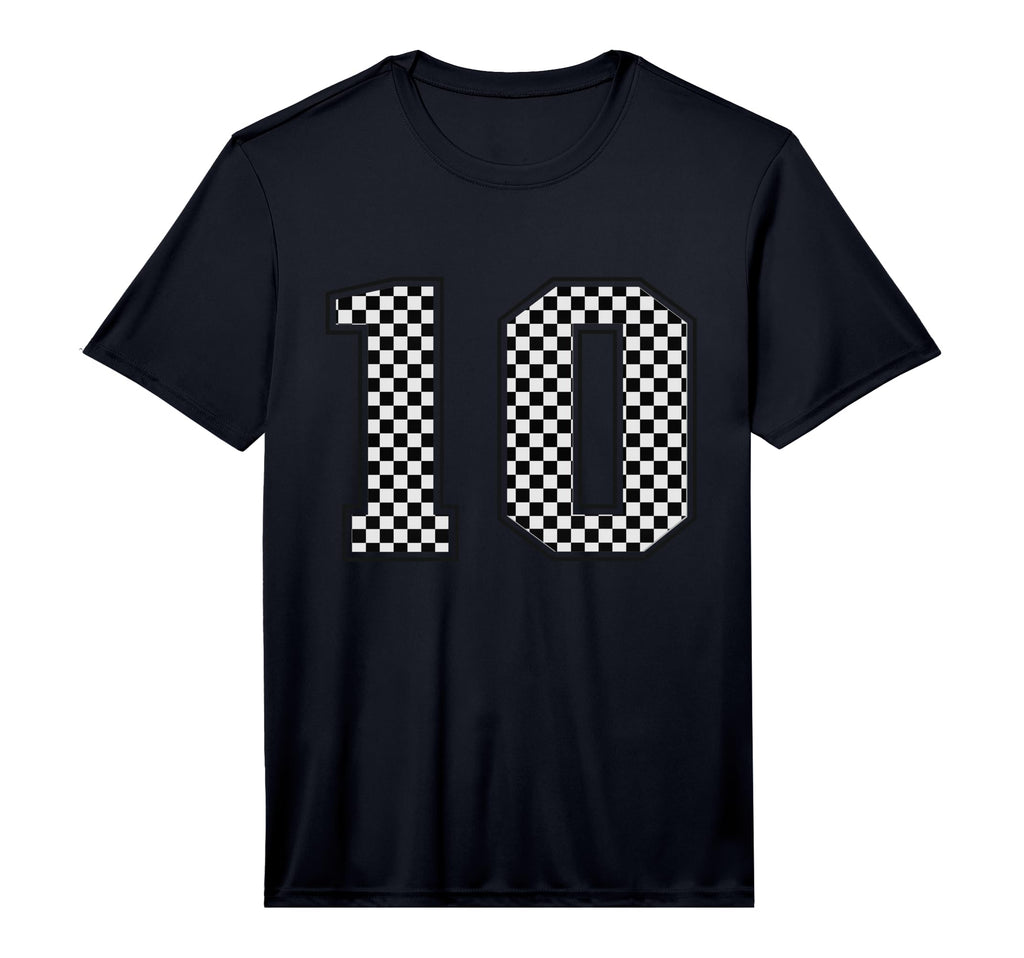 Number 10 Checkered Number Performance T-Shirt - Trendy Graphic for Adults