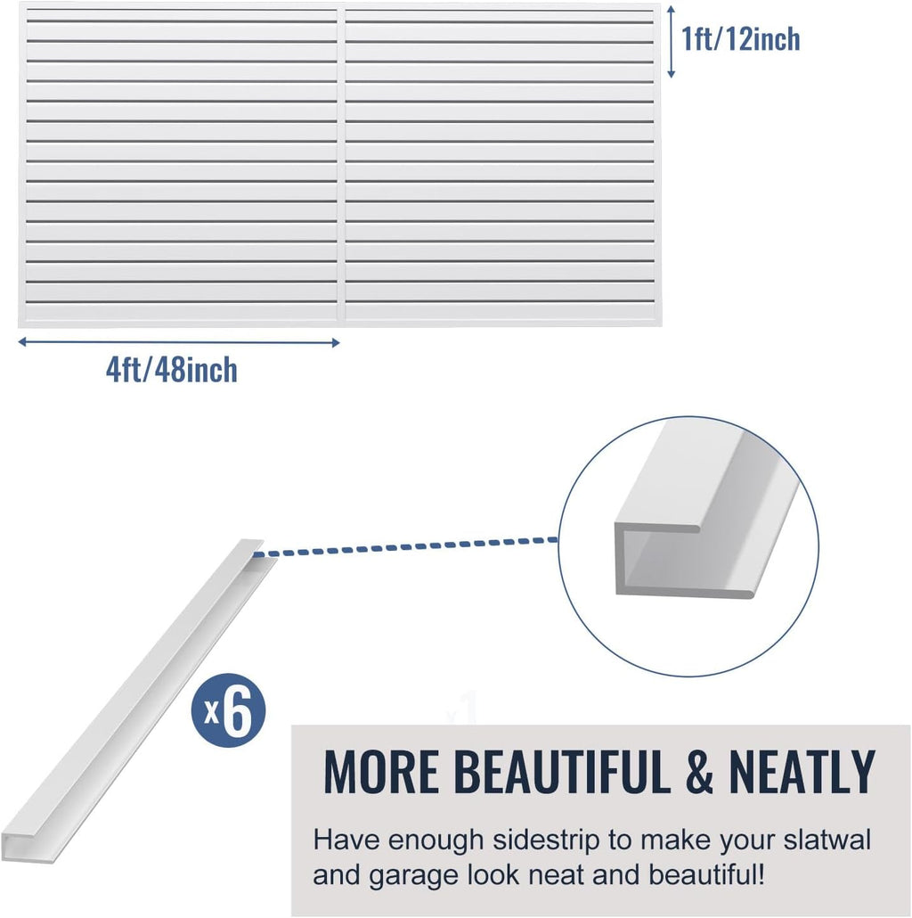 Slatwall Panel Garage Organizer PVC Slatwall Heavy Duty Wall Mounted Rack, Interlocking Slat Wall Panels for Tool Organization Peg Board(White 4 x 8 ft)