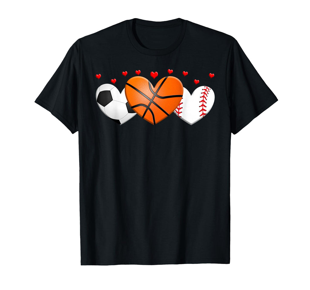 Heart Basketball Soccer Baseball T-Shirt - Unique Graphic Unisex