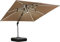 PURPLE LEAF 10 Feet Double Top Deluxe Solar Powered LED Square Patio Umbrella Offset Hanging Umbrella Outdoor Market Umbrella Garden Umbrella, Beige