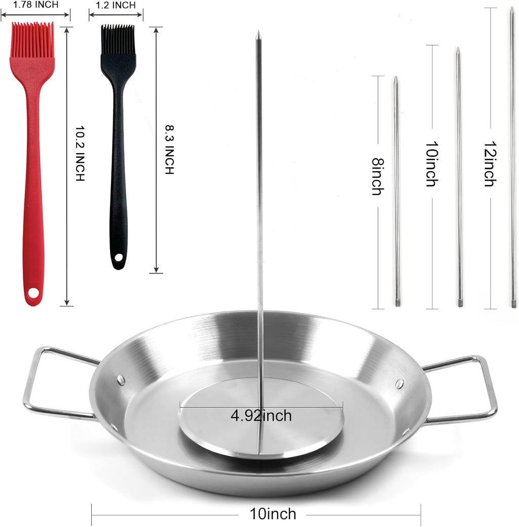 Fengzhe Al Pastor Skewer for Grill：Stainless Steel Vertical Skewer, Brazilian Spit Stand with 3 Spikes,2 Brushes,Ideal for Tacos Al Pastor,Shawarma, Kebabs on Smoker, Oven,with Fat Separator Tray