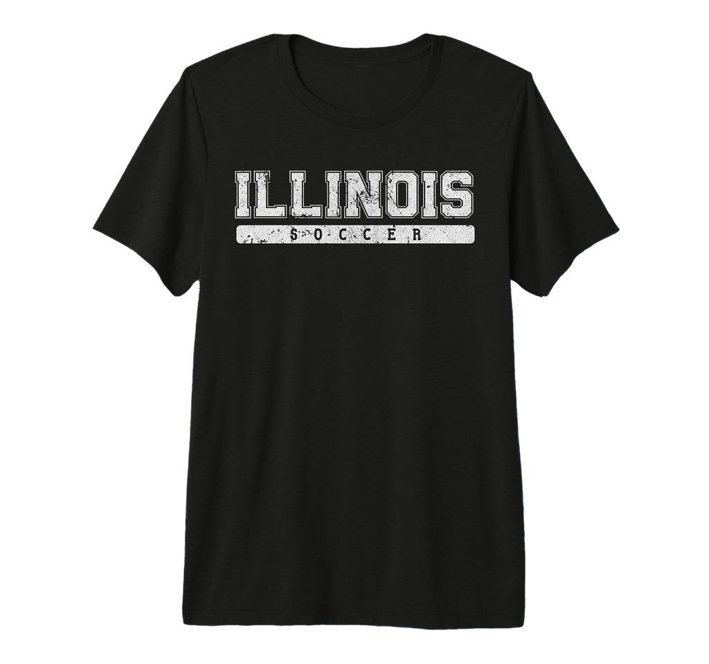 Illinois Soccer White Text Tri Blend T-Shirt - Minimalist Print Men Women