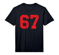 Red Distressed Number 67 Performance T-Shirt - Trendy Graphic Men Women